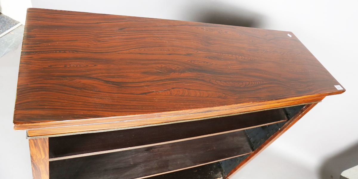 A 19th century simulated rosewood open bookcase, fitted with two brass inlaid shelves, height 100cm, - Image 8 of 8