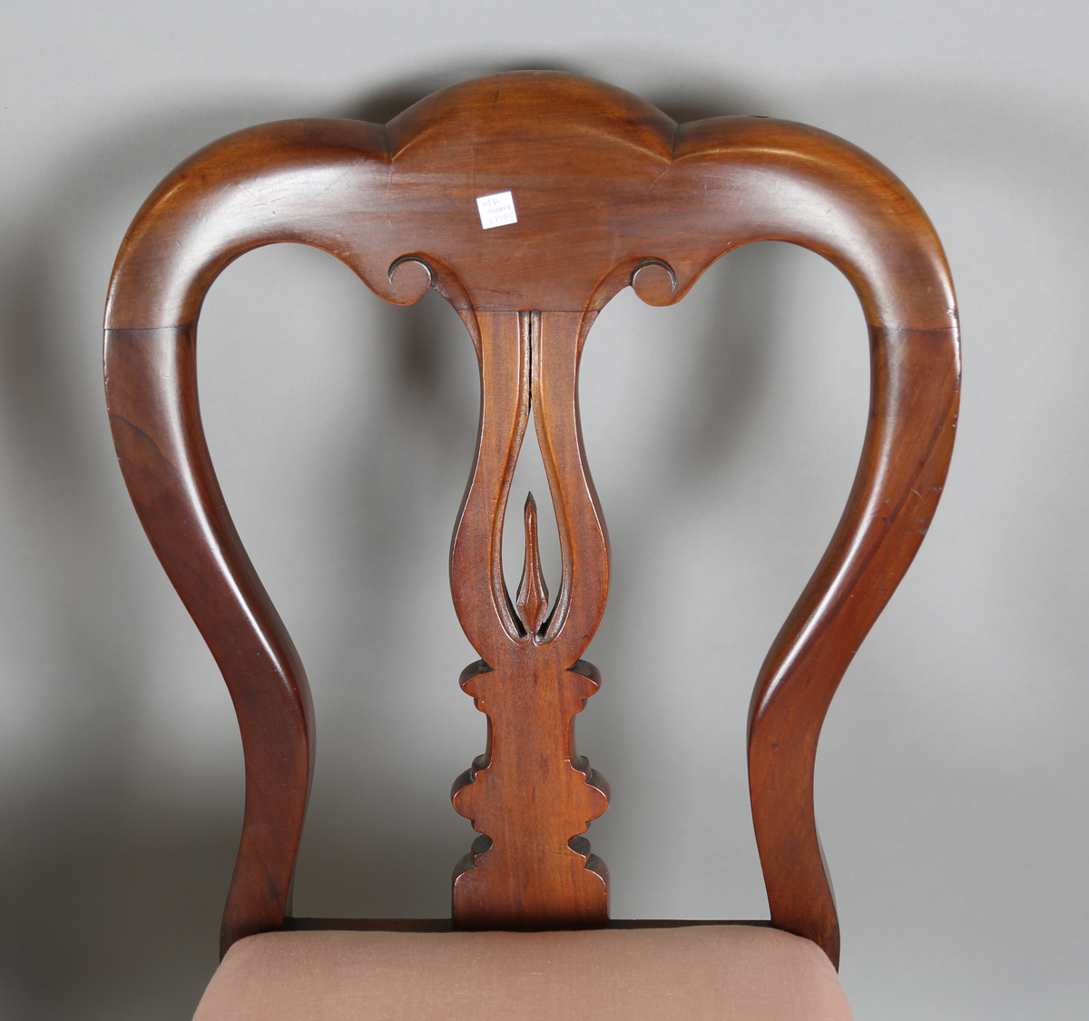 A set of four Victorian mahogany dining chairs, the shaped backs above upholstered drop-in seats, on - Image 9 of 9