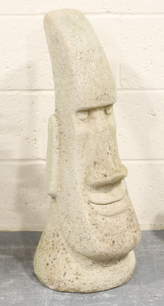 A late 20th century cast composition stone garden model of an Easter Island style head, height