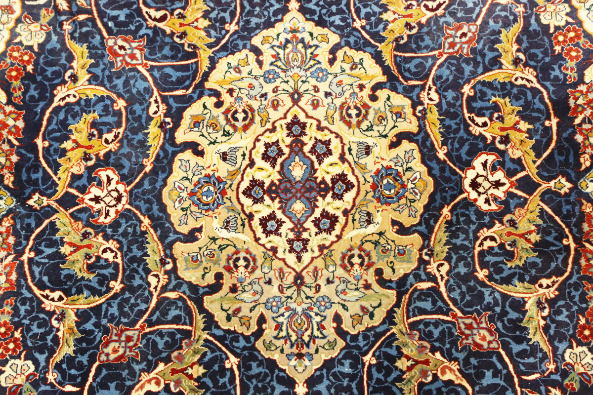 An Esfahan rug, Central Persia, late 20th century, the blue field with a shaped medallion, within - Image 8 of 8