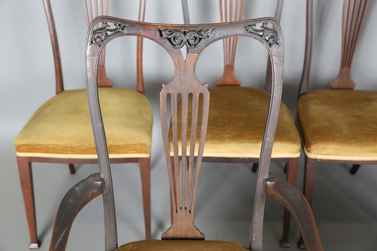 A set of six Edwardian Art Nouveau mahogany chairs by James Shoolbred & Co, comprising two carvers - Image 20 of 20