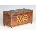 A rare 19th century Tunbridge ware rosewood lace netting box, the hinged lid and sides with