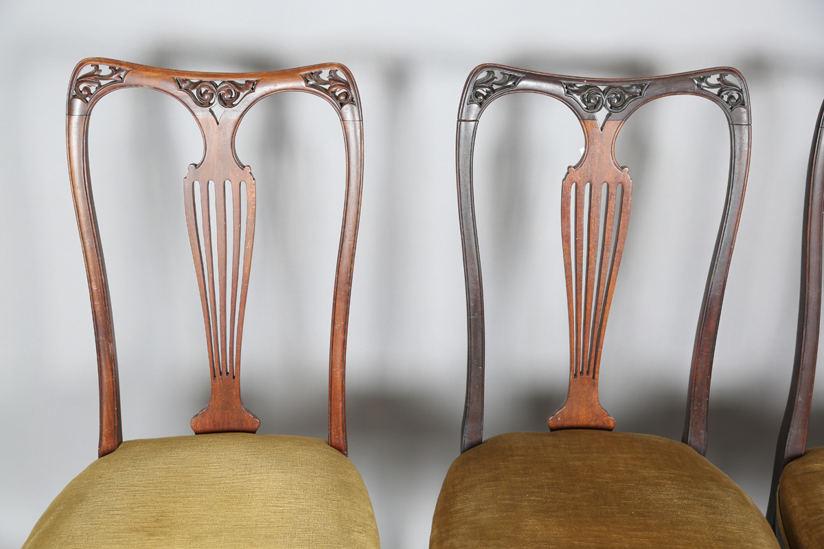 A set of six Edwardian Art Nouveau mahogany chairs by James Shoolbred & Co, comprising two carvers - Image 3 of 20