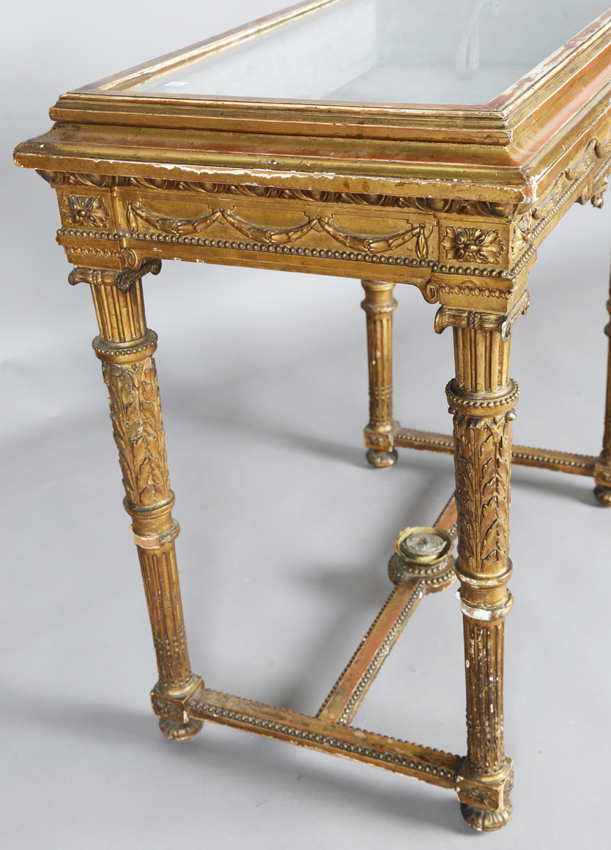 A 19th century Neoclassical Revival giltwood and gesso bijouterie table, the hinged top above a - Image 4 of 11