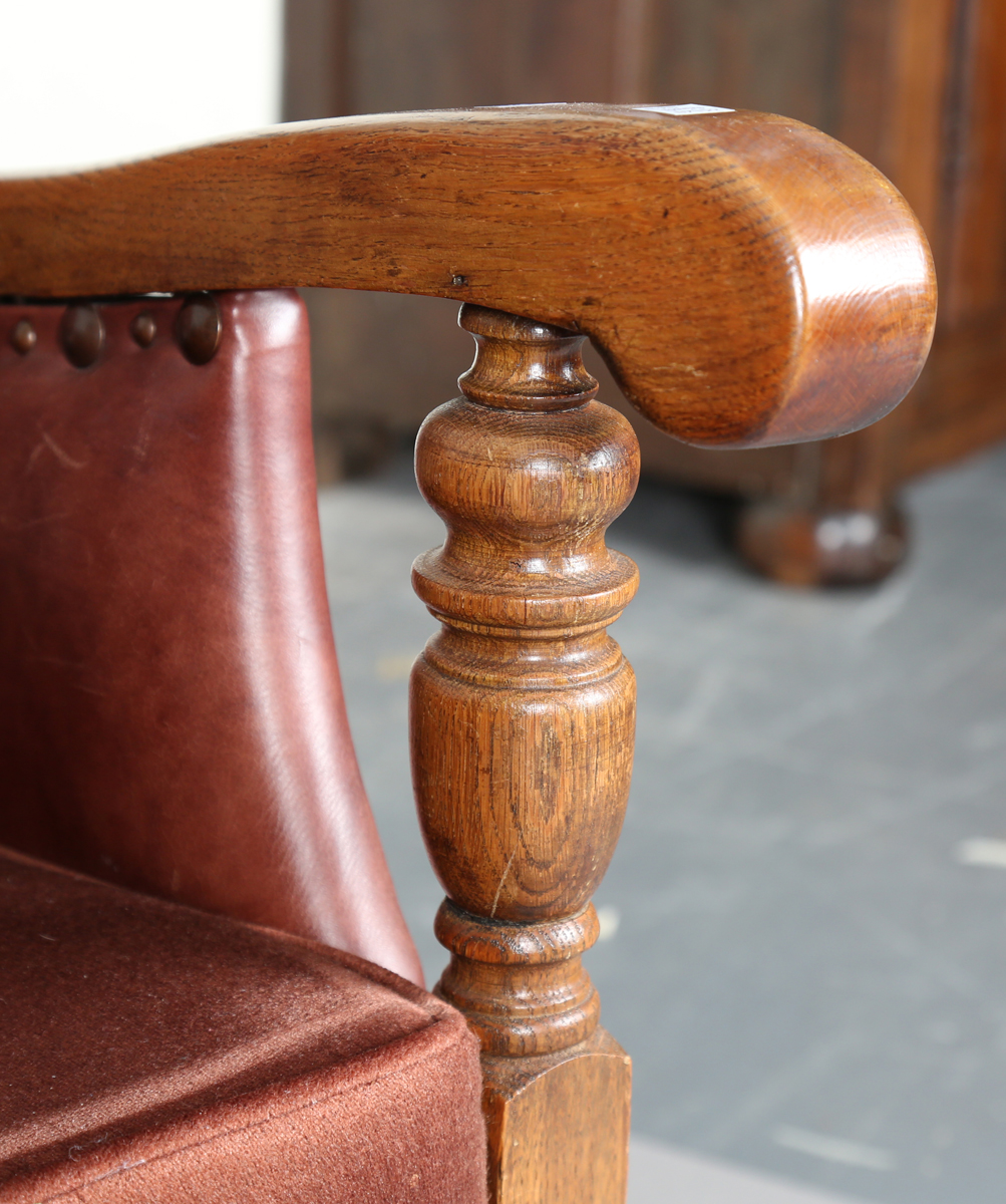 A pair of early/mid-20th century oak framed armchairs, upholstered in buttoned brown leatherette, - Image 20 of 24