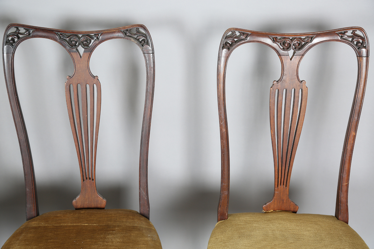 A set of six Edwardian Art Nouveau mahogany chairs by James Shoolbred & Co, comprising two carvers - Image 5 of 20