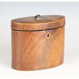 A George III mahogany oval tea caddy with hinged lid, width 15.5cm (faults).Buyer’s Premium 29.4% (