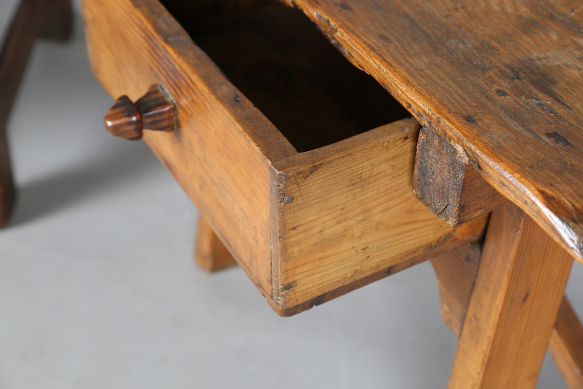 An 18th century provincial pine low table fitted with a single drawer, height 48cm, width 62cm, - Image 3 of 8