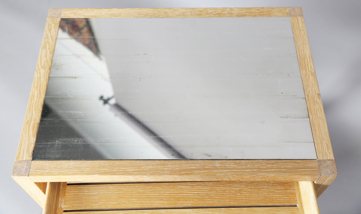 A modern limed oak nest of two occasional tables, each removable slatted tray top revealing a - Image 5 of 6