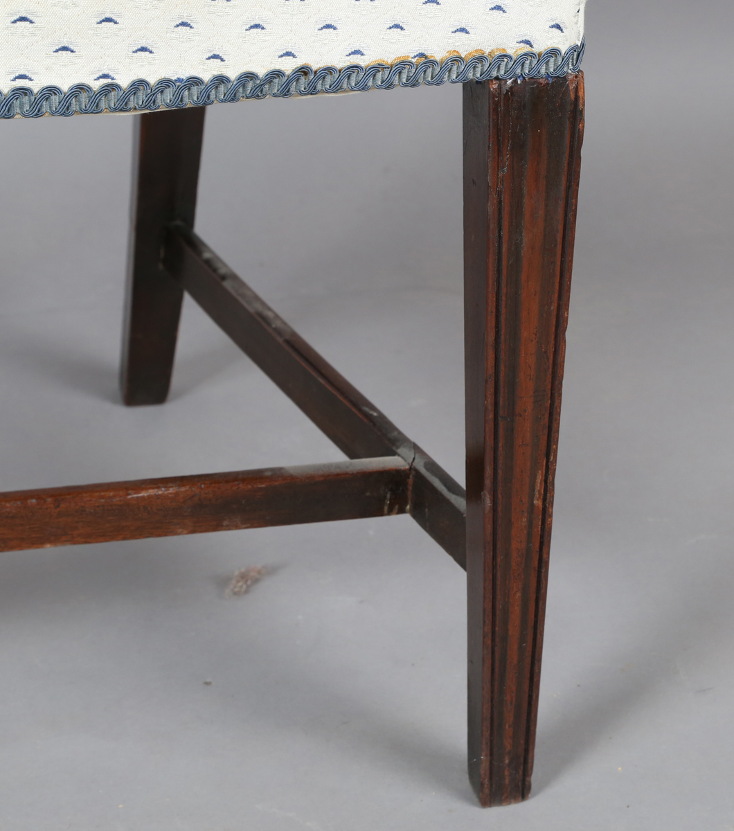 A George III mahogany shield back elbow chair, the seat covered in a patterned damask, height - Image 5 of 12