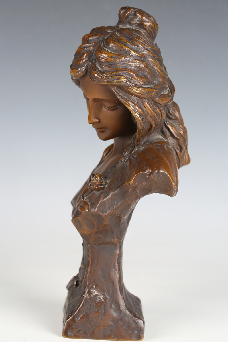 After Emanuel Villanis - a 20th century brown patinated cast bronze bust of a young maiden, - Image 6 of 10