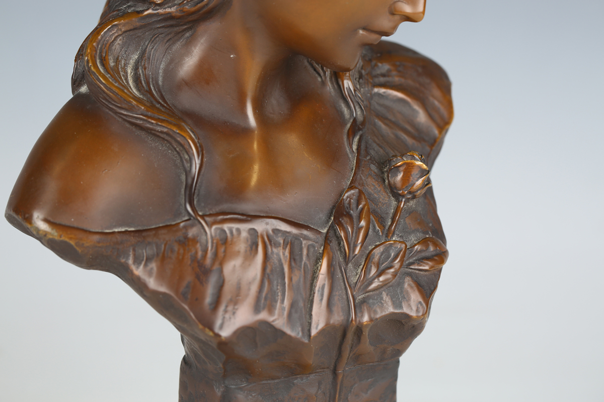 After Emanuel Villanis - a 20th century brown patinated cast bronze bust of a young maiden, - Image 9 of 10