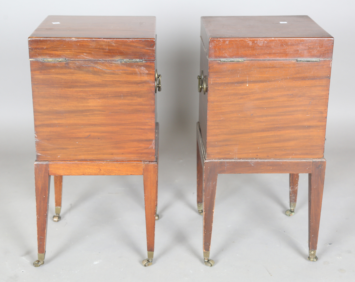 A pair of George III style mahogany wine coolers, each fitted with two brass swing handles, on - Image 2 of 9