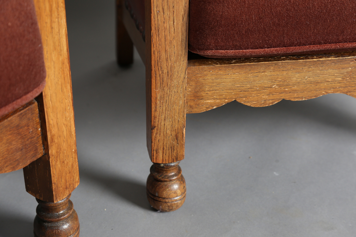 A pair of early/mid-20th century oak framed armchairs, upholstered in buttoned brown leatherette, - Image 19 of 24