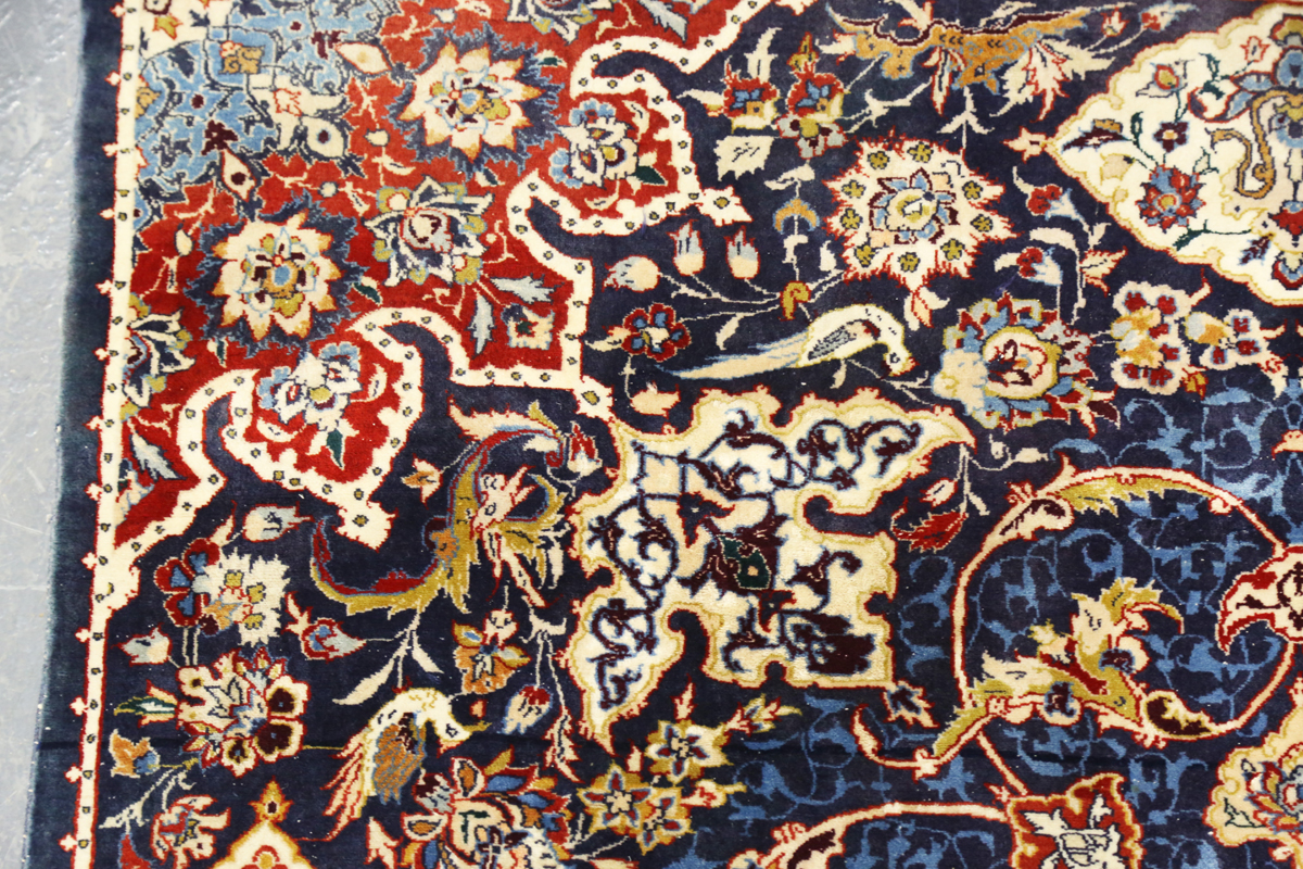 An Esfahan rug, Central Persia, late 20th century, the blue field with a shaped medallion, within - Image 6 of 8
