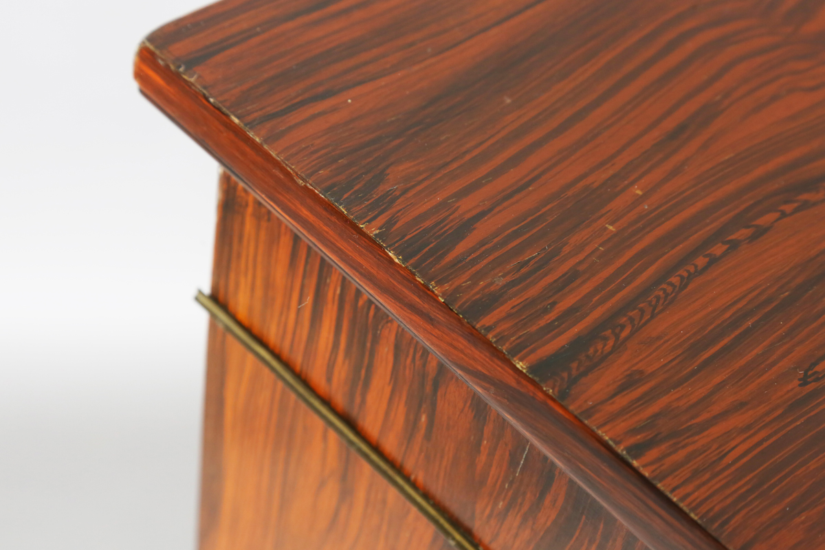 A 19th century simulated rosewood open bookcase, fitted with two brass inlaid shelves, height 100cm, - Image 7 of 8