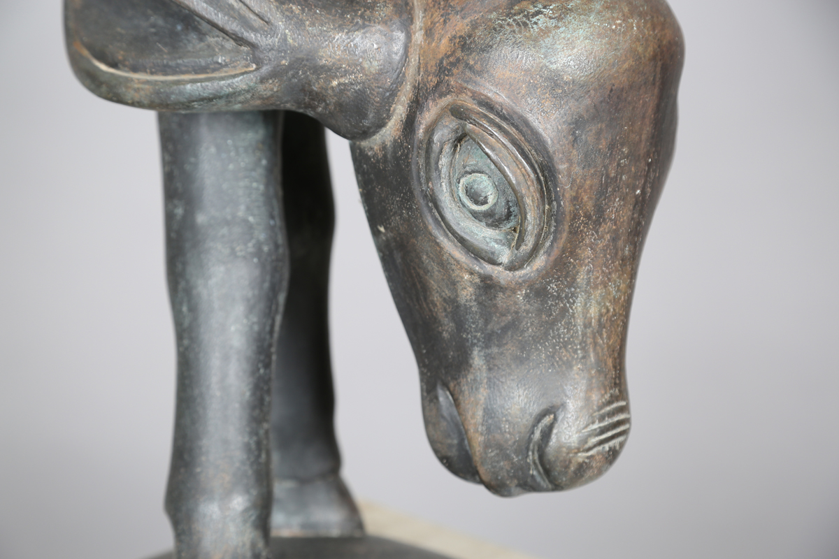 South African School - a late 20th century patinated bronze model of a young cow drinking water, - Image 20 of 20