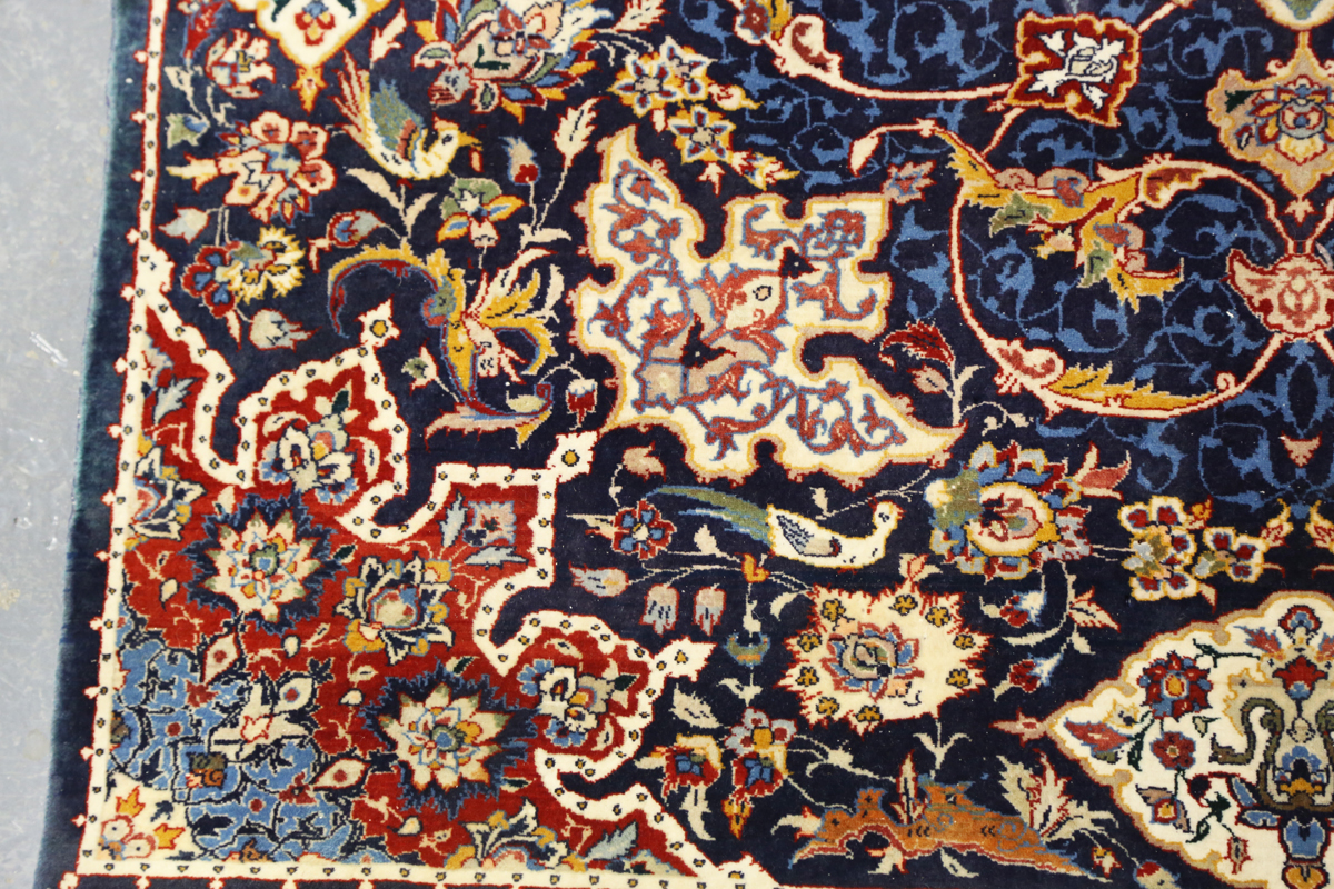 An Esfahan rug, Central Persia, late 20th century, the blue field with a shaped medallion, within - Image 5 of 8