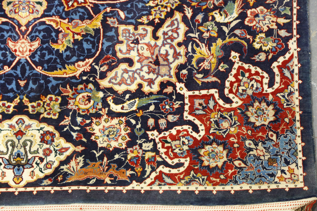 An Esfahan rug, Central Persia, late 20th century, the blue field with a shaped medallion, within - Image 4 of 8