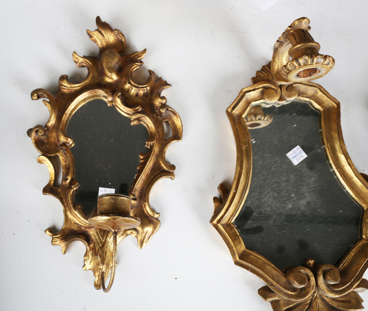 A pair of 20th century giltwood girandole wall mirrors, height 34cm, together with a group of - Image 5 of 7