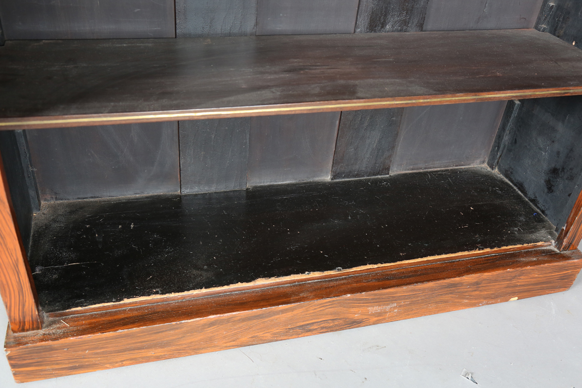 A 19th century simulated rosewood open bookcase, fitted with two brass inlaid shelves, height 100cm, - Image 5 of 8