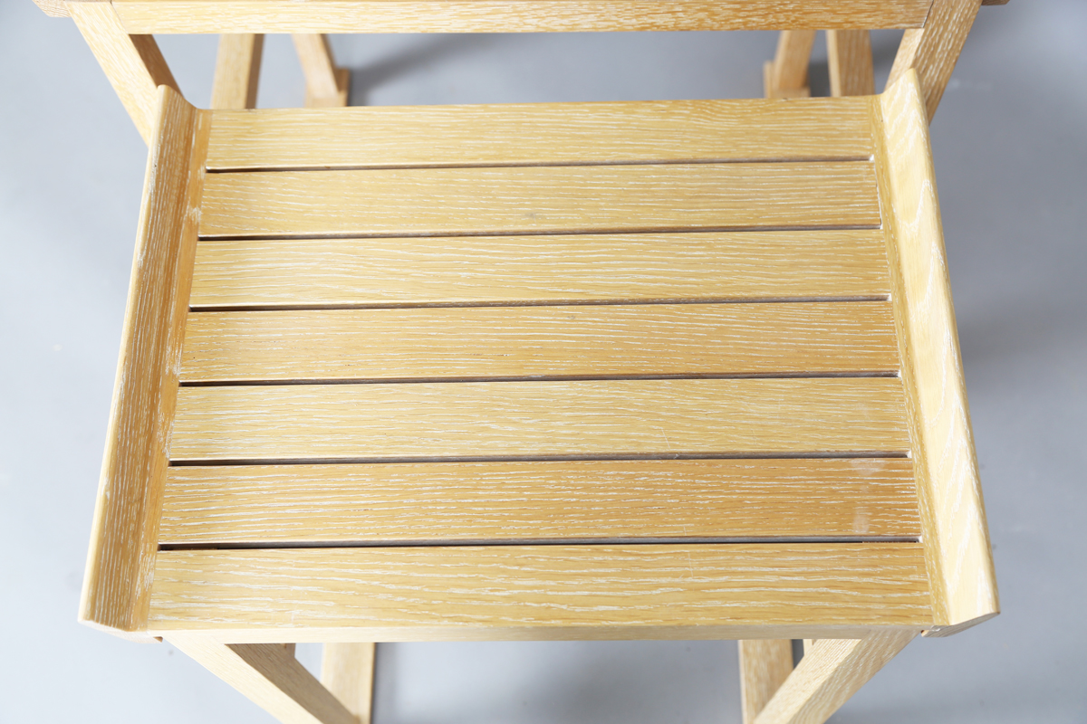 A modern limed oak nest of two occasional tables, each removable slatted tray top revealing a - Image 3 of 6