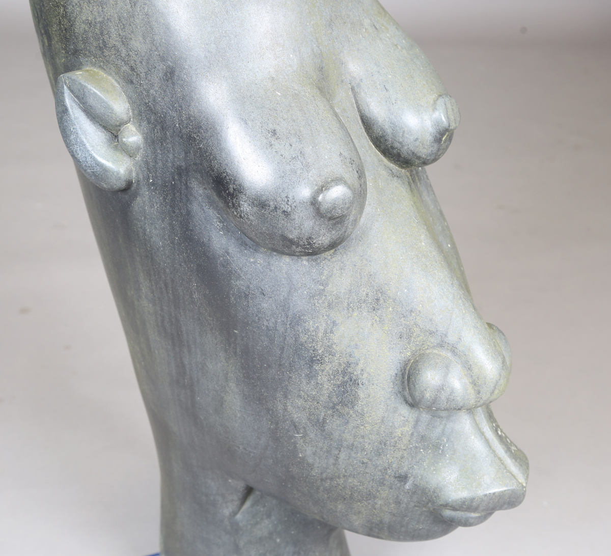 Bernard Matemera - a large late 20th century Shona carved dark green stone surrealist style head, - Image 17 of 17