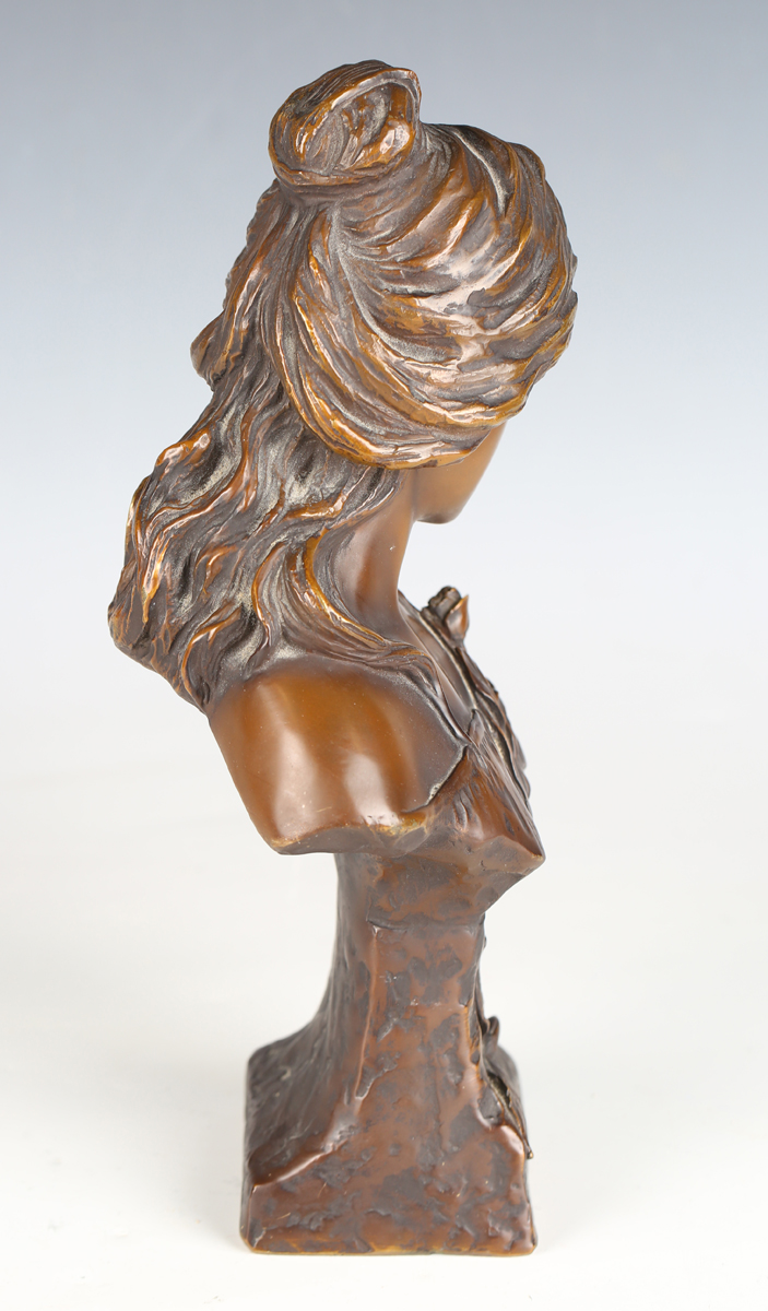 After Emanuel Villanis - a 20th century brown patinated cast bronze bust of a young maiden, - Image 3 of 10