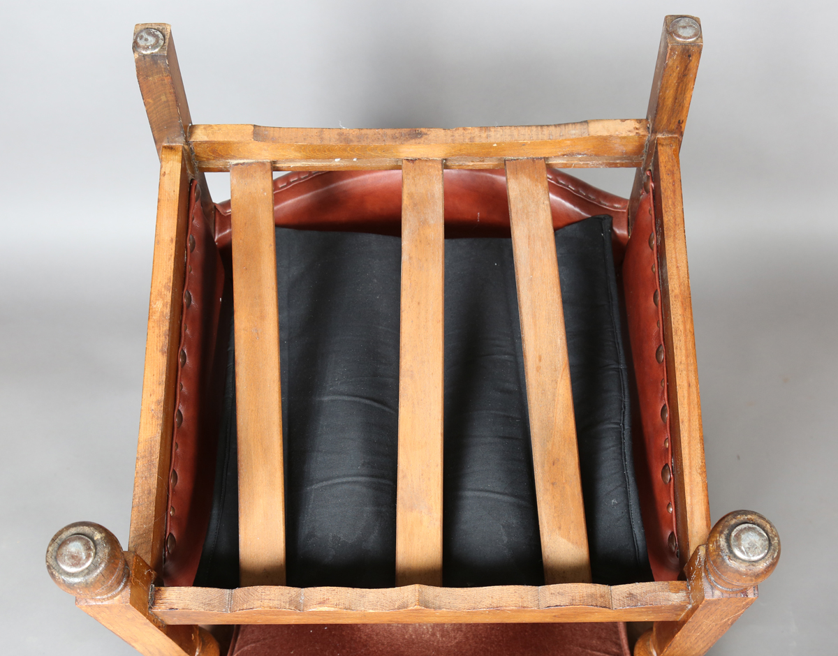 A pair of early/mid-20th century oak framed armchairs, upholstered in buttoned brown leatherette, - Image 3 of 24