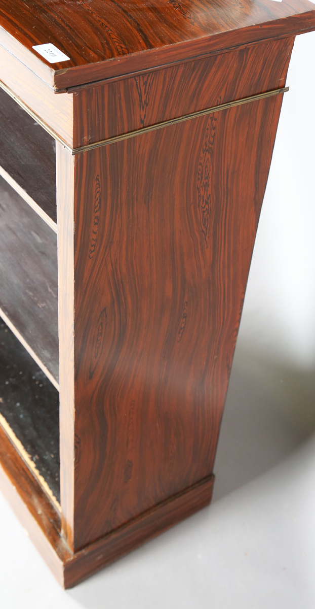 A 19th century simulated rosewood open bookcase, fitted with two brass inlaid shelves, height 100cm, - Image 2 of 8