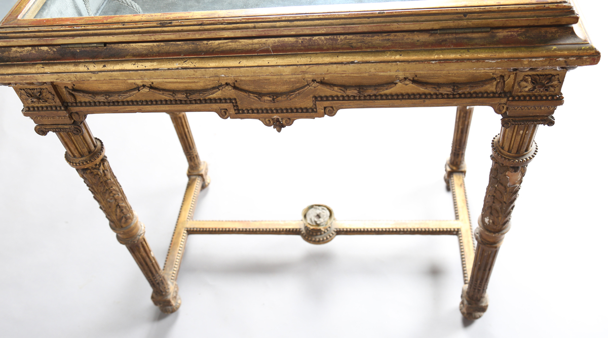 A 19th century Neoclassical Revival giltwood and gesso bijouterie table, the hinged top above a - Image 3 of 11