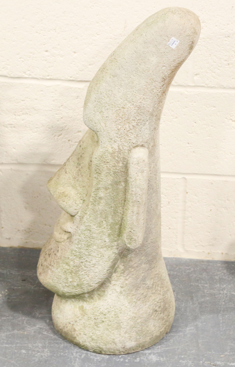 A late 20th century cast composition stone garden model of an Easter Island style head, height - Image 3 of 3