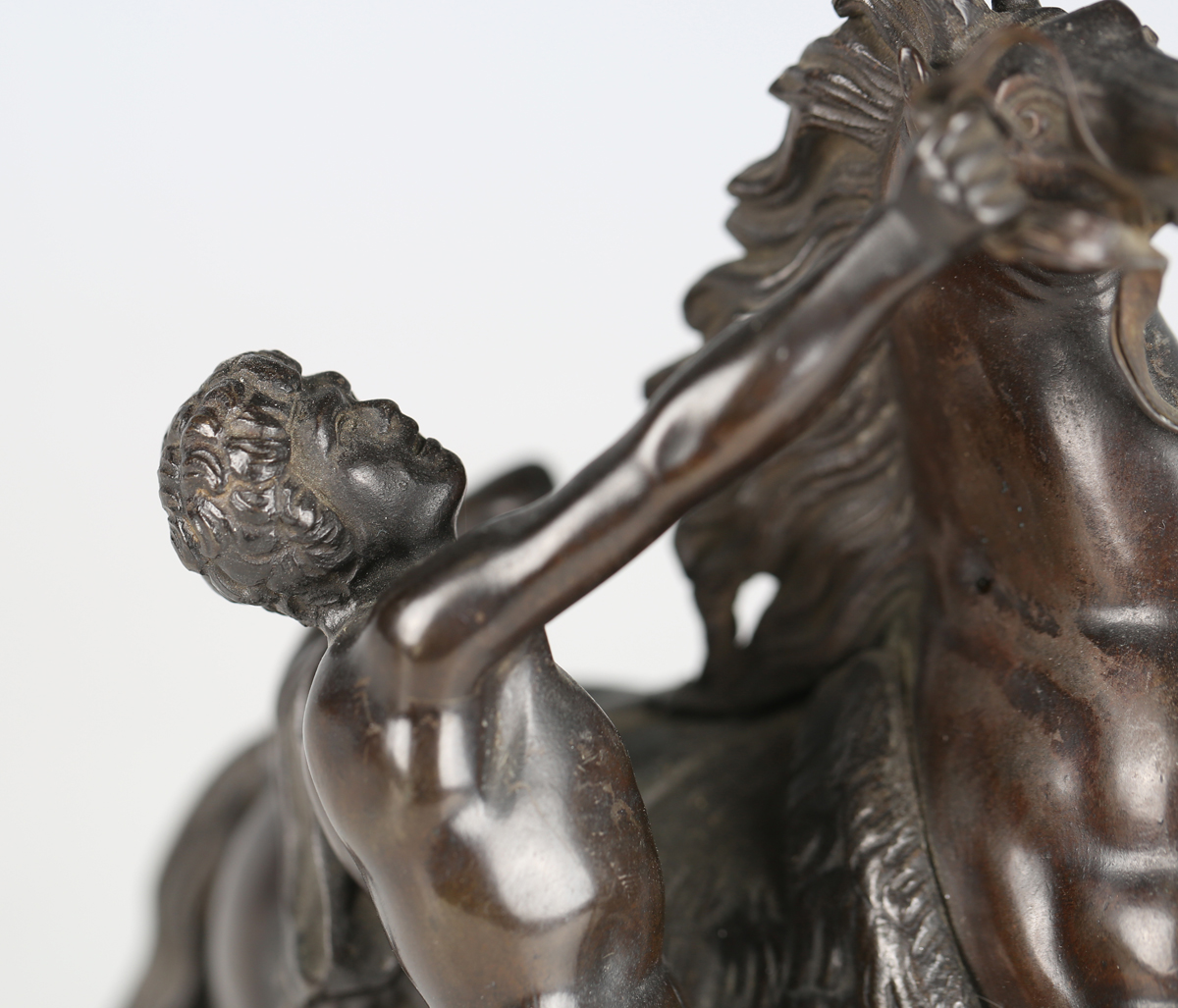 After Guillaume Coustou - a 19th century brown patinated cast bronze model of a Marly horse and - Image 11 of 12