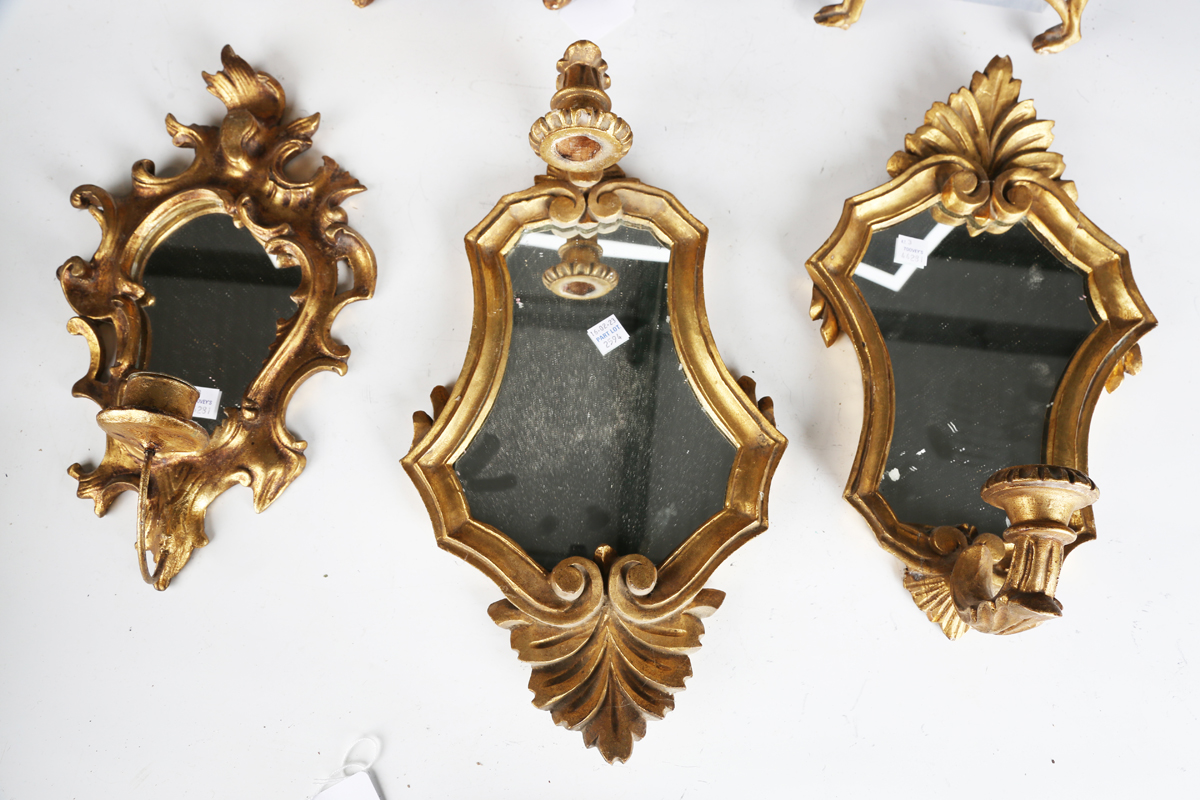 A pair of 20th century giltwood girandole wall mirrors, height 34cm, together with a group of - Image 4 of 7