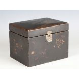 A Japanese lacquer tea caddy, Meiji period, the hinged lid revealing two lidded canisters, width