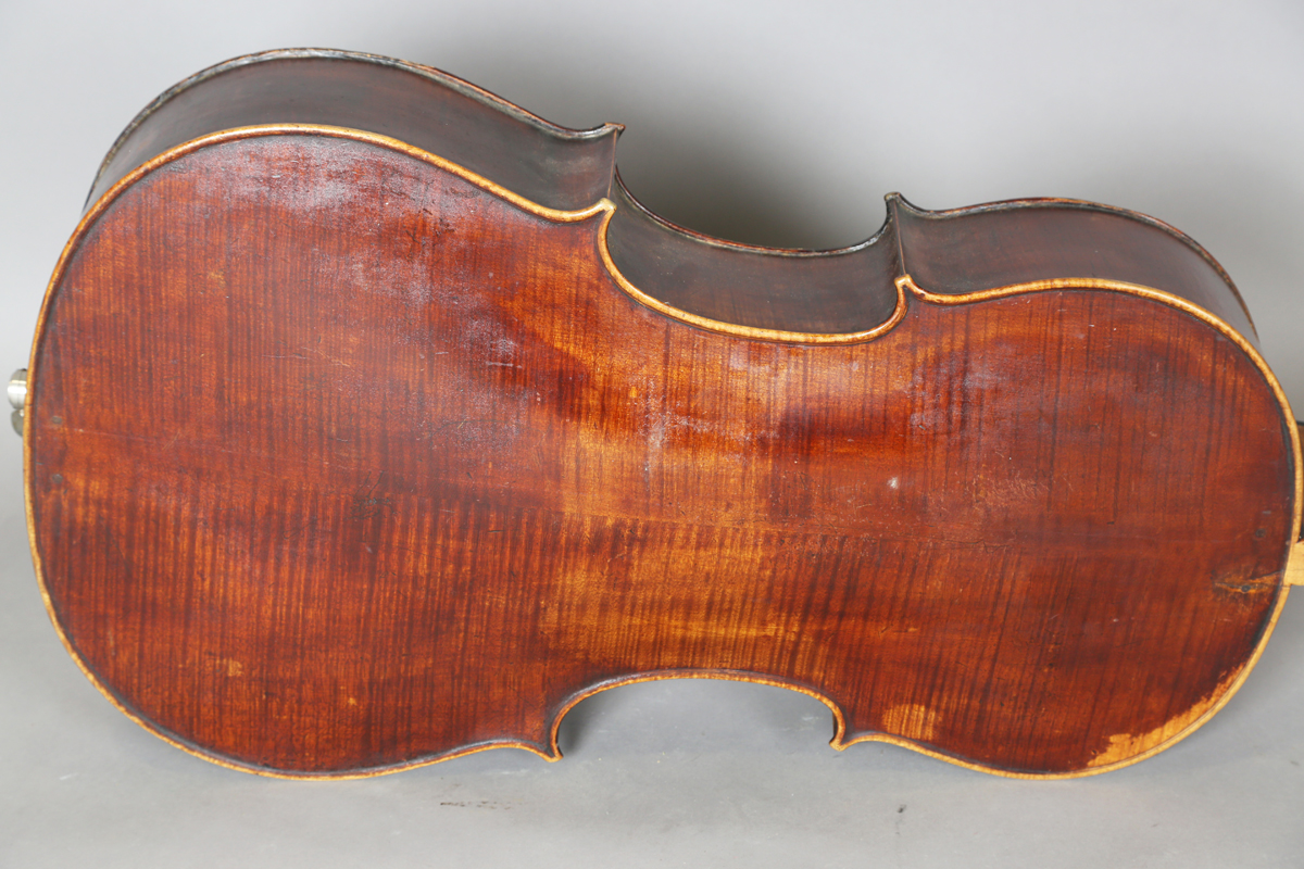 An early 20th century English cello, the interior bearing paper label detailed 'J.W. Owen Maker, - Image 4 of 17