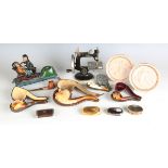 A selection of collectors' items, including a group of 19th century carved meerschaum smoking pipes,