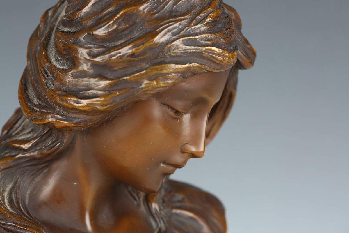 After Emanuel Villanis - a 20th century brown patinated cast bronze bust of a young maiden, - Image 10 of 10