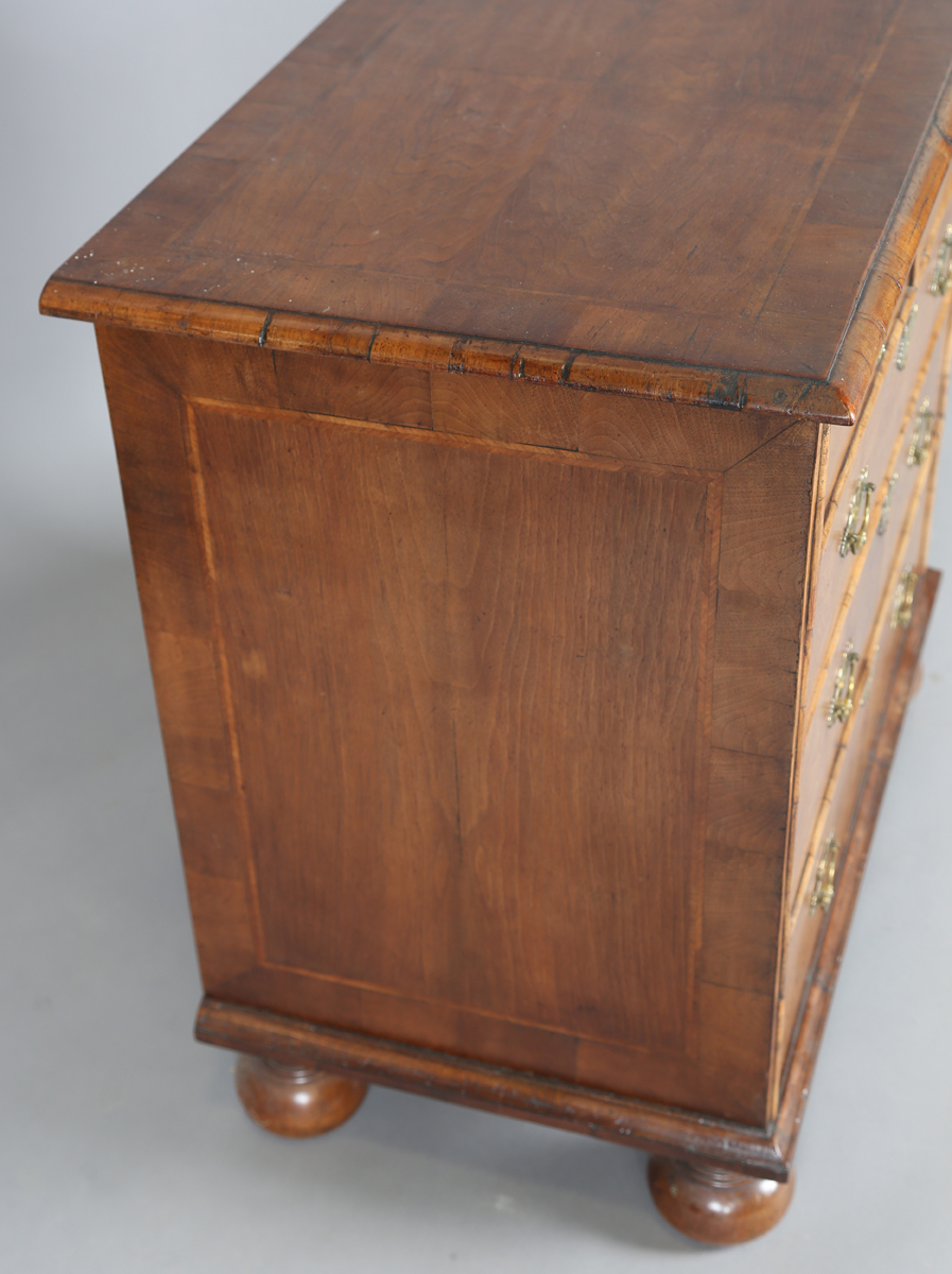 A Queen Anne 18th century style walnut chest with cross and feather banded decoration, fitted with - Image 4 of 10