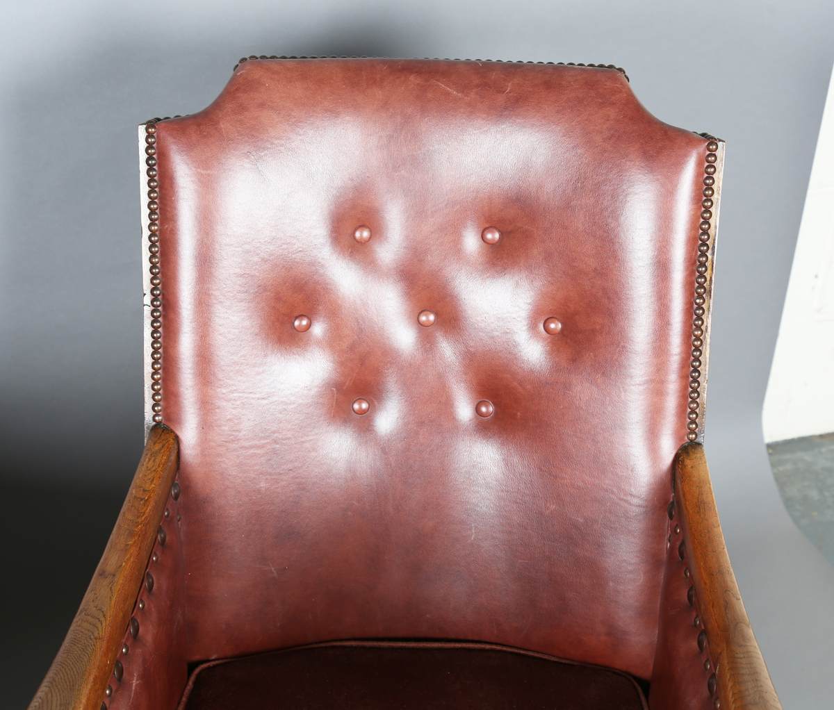 A pair of early/mid-20th century oak framed armchairs, upholstered in buttoned brown leatherette, - Image 24 of 24