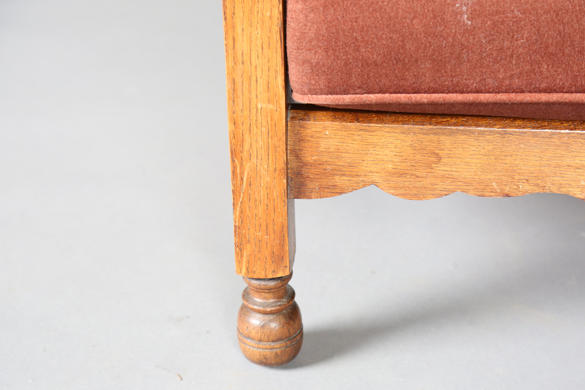 A pair of early/mid-20th century oak framed armchairs, upholstered in buttoned brown leatherette, - Image 8 of 24