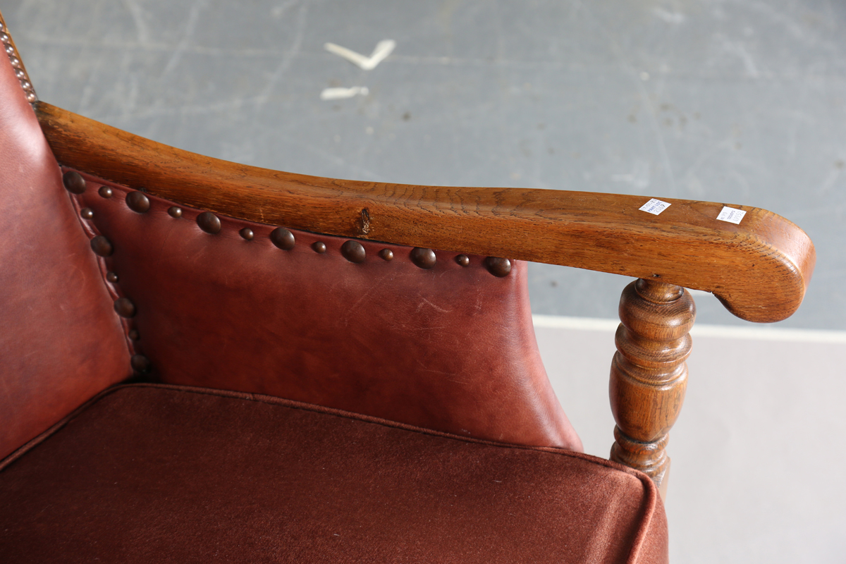 A pair of early/mid-20th century oak framed armchairs, upholstered in buttoned brown leatherette, - Image 21 of 24