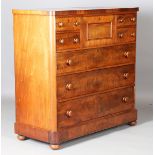 A mid-Victorian figured mahogany chest of oak-lined drawers, height 117cm, width 116cm, depth 51.