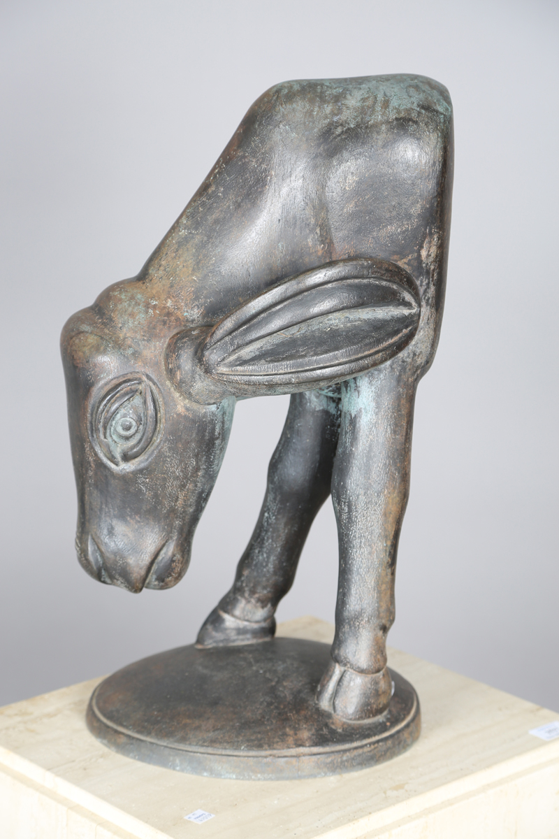 South African School - a late 20th century patinated bronze model of a young cow drinking water, - Image 10 of 20