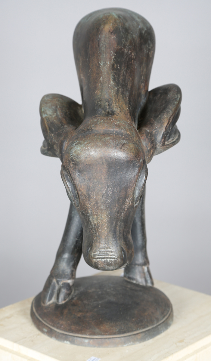 South African School - a late 20th century patinated bronze model of a young cow drinking water, - Image 14 of 20