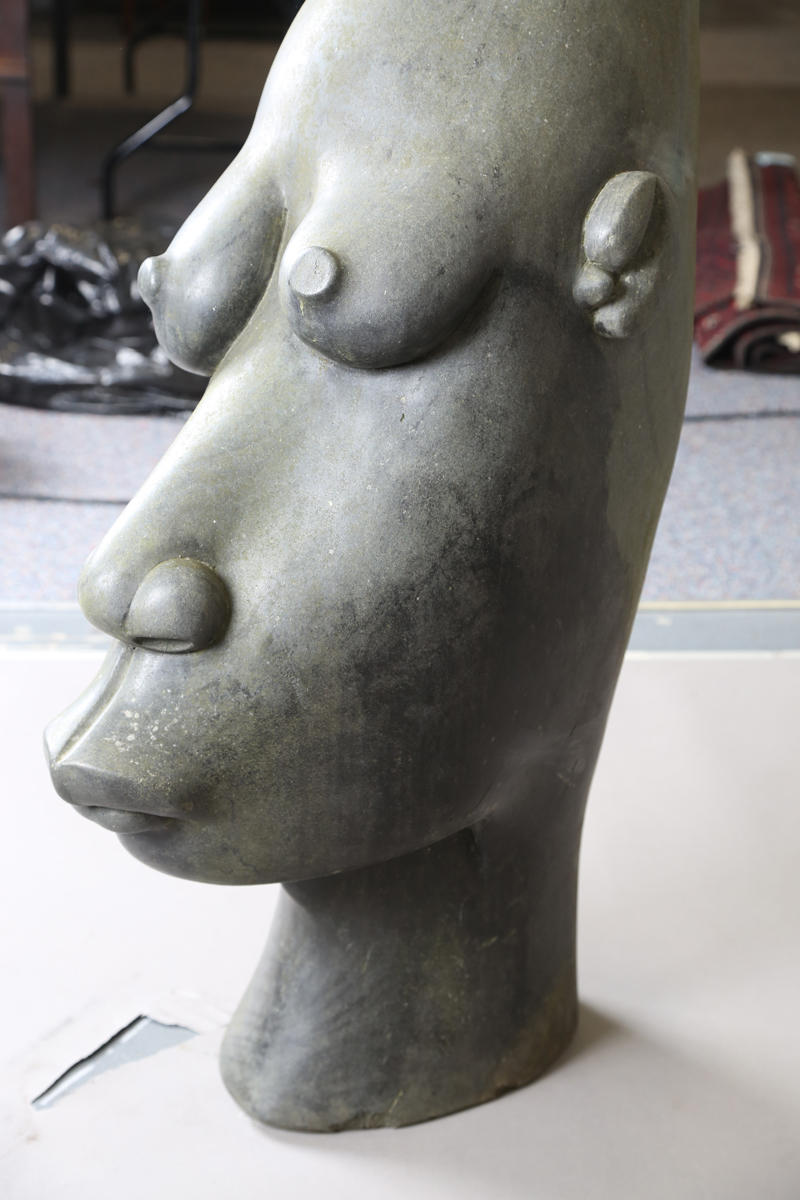 Bernard Matemera - a large late 20th century Shona carved dark green stone surrealist style head, - Image 9 of 17