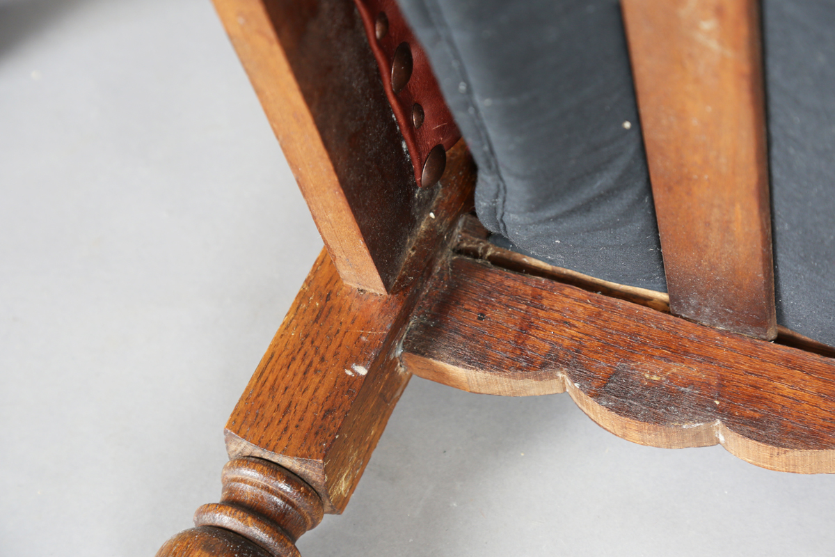 A pair of early/mid-20th century oak framed armchairs, upholstered in buttoned brown leatherette, - Image 14 of 24