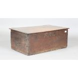 A late 17th century oak box, the edges of the hinged lid with notched decoration, height 31cm, width