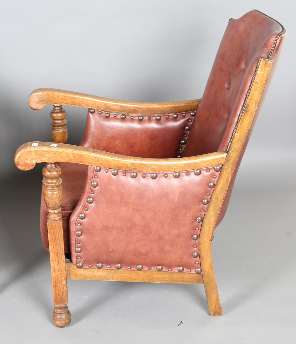 A pair of early/mid-20th century oak framed armchairs, upholstered in buttoned brown leatherette, - Image 18 of 24