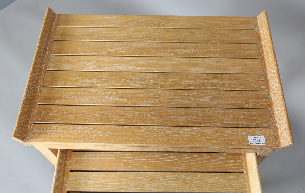 A modern limed oak nest of two occasional tables, each removable slatted tray top revealing a - Image 6 of 6